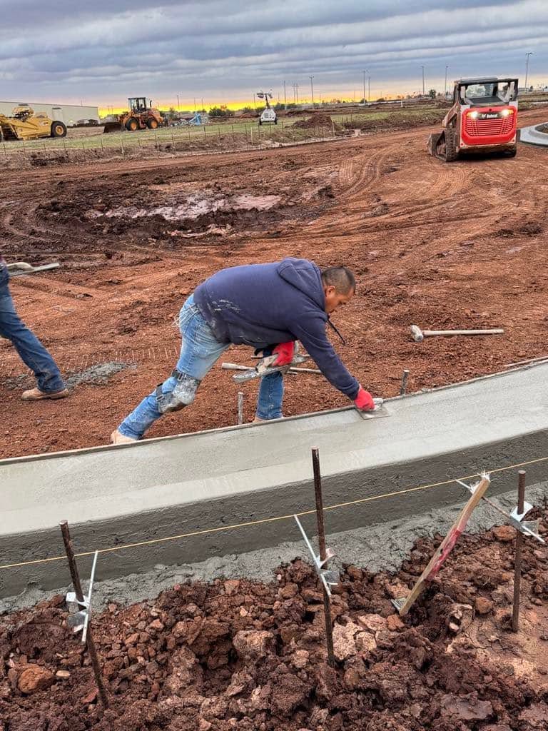 Concrete work underway at a commercial construction site